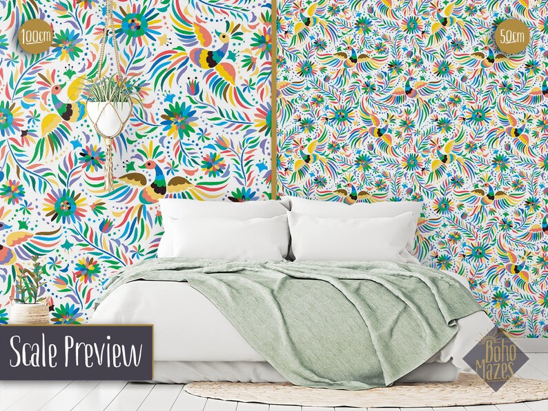 Mexican Birds 234 Peel and Stick Wallpaper White Blue - Etsy