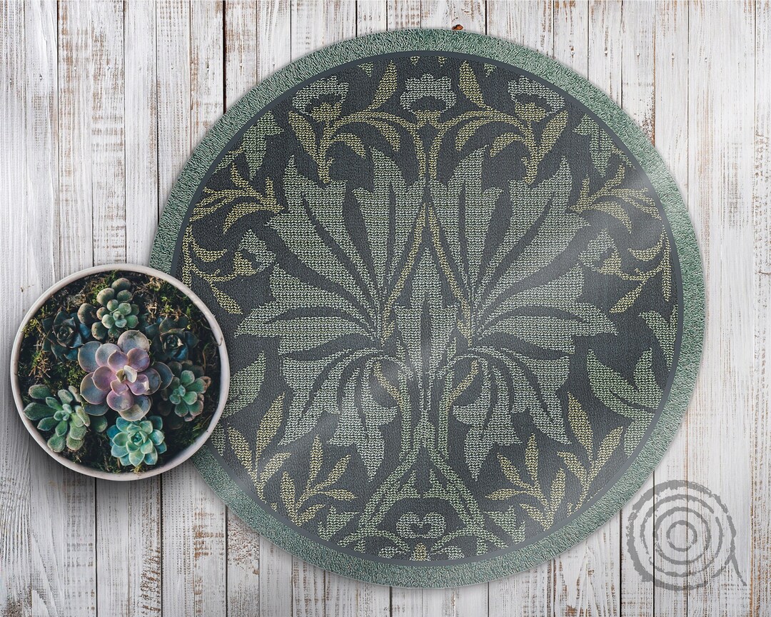Floral Garden by William Morris Round Vinyl Mat, Green Linoleum Rug