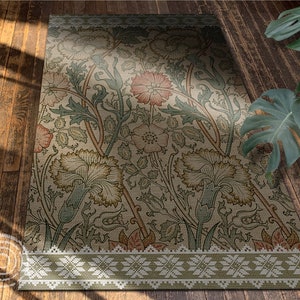 Wild Rose By William Morris Adorned Vinyl Floor Mat, Bronze Linoleum Rug, Beige Vinyl Mat, Floral Vinyl Rug, Floor Mat, Area Rug, Luxury Rug