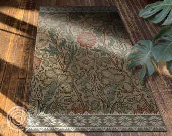 Wild Rose By William Morris Adorned Vinyl Floor Mat, Bronze Linoleum Rug, Beige Vinyl Mat, Floral Vinyl Rug, Floor Mat, Area Rug, Luxury Rug