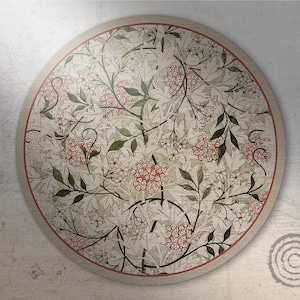 Jasmine Sketch By William Morris Round Vinyl Mat, Beige Vinyl Mat, Orange Vinyl Rug, Floral Linoleum Rug, Bath Mat, Decorative Mat, Art Mat