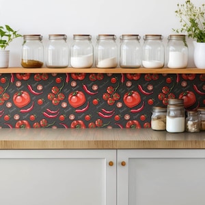 Peppers and Tomato Tile Stickers, Peel and Stick Tiles, Food Tile Stickers, Red Decal Decoration, Floor Tile Stickers, Pack of 9