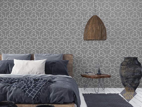 Ornamental 230 Peel and Stick Wallpaper Gray Ivory Cubes | Etsy