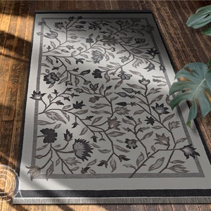 Muted Colors Minimalist Floral Vinyl Floor Mat, Gray Vinyl Rug, Purple Linoleum Rug, Floral Vinyl Mat, Bath Mat, Livingroom Rug, Comfort Mat