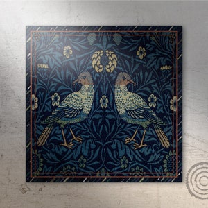 Birds By William Morris Vinyl Floor Mat, Blue Linoleum Rug, Orange Vinyl Mat, Nature Vinyl Rug, Floor Mat, Vinyl Flooring, Classical Rug