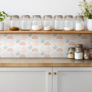 Delicate Boho Pattern Tile Stickers, Removable Tiles, Abstraction Tile Stickers, Beige Decal Decoration, Kitchen Tile Stickers, Pack of 9