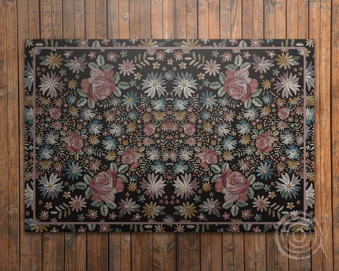 Colorful Embroidery Fashion Vinyl Floor Mat, Pink Vinyl Rug, Green ...