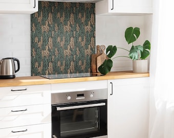 Pegatinas para azulejos con hojas estilo boho dibujadas, autoadhesivas, pegatinas de flores para azulejos, decoración verde, pegatinas para azulejos de baño, juego de 9
