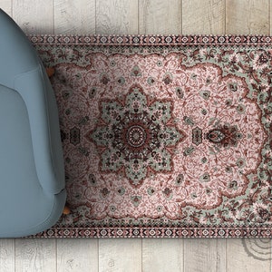 Mandala Middle Eastern Vinyl Floor Mat, Blue Vinyl Rug, Orange Linoleum Rug,  Vinyl Mat, Kitchen Mat, Decorative Mat, Comfort Mat