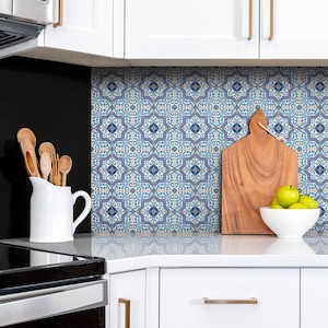 Portuguese Tiles Panel Sticker, Removable Panels, Mosaic Panel Sticker, Blue Decal Decoration, Kitchen Panel Sticker