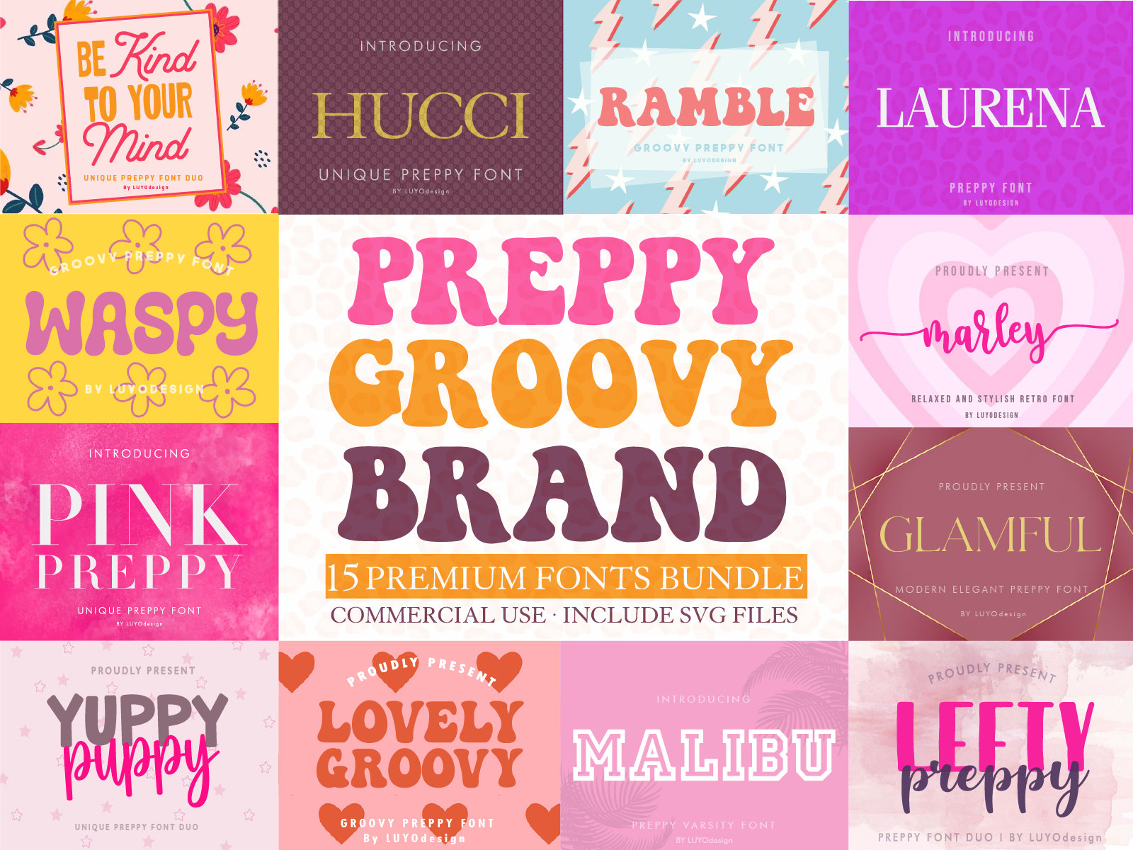 Preppy Fonts Bundle Svg Groovy Font Cricut Font Bundle - Etsy UK