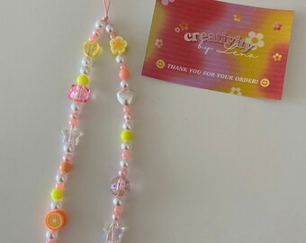 bracelet de téléphone perlé avec perles / rose + charme de téléphone jaune / accessoire de téléphone / Gen Z / y2k / chaîne de téléphone portable / charme de téléphone portable rose jaune rose