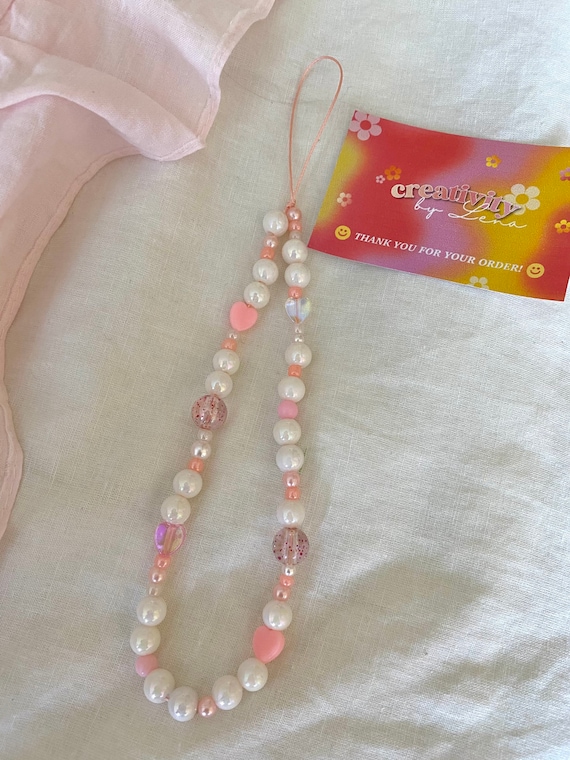 beaded phone strap with big pearls / pink phone charm / phone accessory / Gen Z / y2k / Handykette / rosa pink Perlen Handy Charm