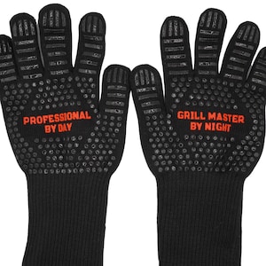 BBQ Gloves l Heat Gloves l Professional By Day Grill Master By Night l Baking Grilling Gloves l Heat Resistant l Oven Gloves l Grill Glove