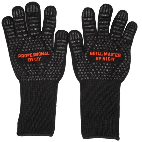 BBQ Gloves l Heat Gloves l Professional By Day Grill Master By Night l Baking Grilling Gloves l Heat Resistant l Oven Gloves l Grill Glove