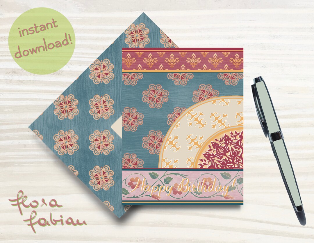 Printable Birthday Card and Envelope 4,25x5,510,8x14cm Digital Download