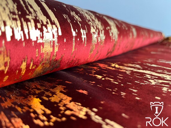Gold Print Velvet Upholstery Fabric, Soft Touch, 55" Wide