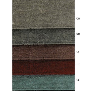 May include: A close-up of six fabric swatches in different colors and textures. The swatches are arranged vertically, with the darkest color at the bottom and the lightest color at the top. The colors are black, teal, red, brown, gray, and light gray.
