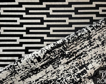Bianco e nero, velluto per tappezzeria a metri, viscosa, design moderni e geometrici