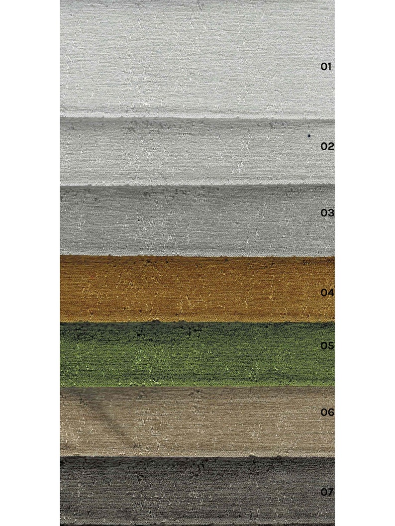 May include: A close-up of seven different wood grain samples. The samples are arranged vertically, with the top sample being a light gray and the bottom sample being a dark gray. The samples are numbered 01 through 07.