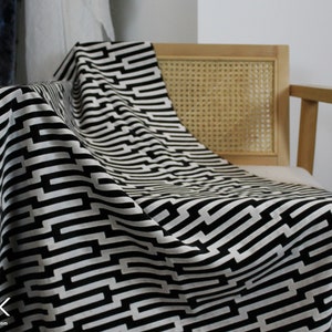 Geometric Design Black and White, Fret Pattern , Upholstery Velvet by Yards, High-End, Luxury and Soft Touch
