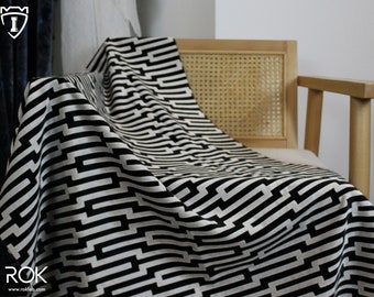 Geometric Design Black and White, Fret Pattern , Upholstery Velvet by Yards, High-End, Luxury and Soft Touch