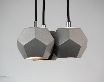 Concrete Lamp, Pendant Light ,Kitchen Light , Led Lamp, Concrete Pendant Light , Ceiling Light, Triple Lamp, Led Light, Geometric Lamp, Lamp