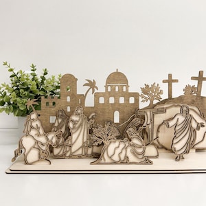 Bellissimo presepe pasquale della Settimana Santa indipendente con schede di storie e riferimenti alle Scritture File digitale tagliato al laser / Gesù SVG / Cristo