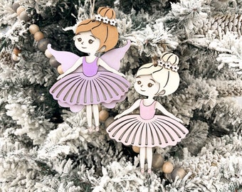 Cute Customizable Dancer & Fairy Christmas Ornament - Stocking Tag Laser Cut Digital File | Includes 3D and Scored Single Layer | Glowforge