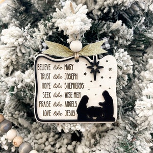 Believe Like Mary, Trust Like Joseph, Hope Like Shepherds, Seek Like Wise Men, Love Like Jesus Ornament & Magnet Laser Cut File Glowforge image 1