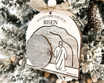 Beautiful Jesus Christ "Because of Him", "He is Risen" Moveable Tomb Ornament Laser Cut Digital File | Christ-Centered Christmas | Glowforge