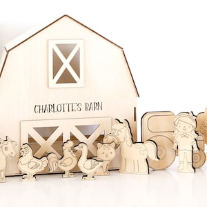 Laser Cut File | Super Cute Wood Toy Barn with Barn Yard Animals and Figures | Customized Barn SVG | Farm Yard | Spring Easter Child Gift