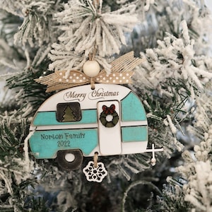 Cute Customizable Vintage RV Christmas Ornament Laser Cut Digital File | Vintage RV Charm | Funny RV Shitter&#39;s Full | Glowforge