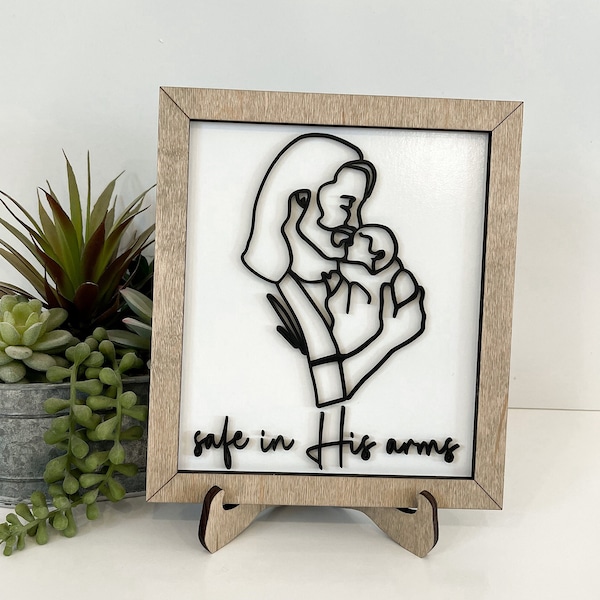 Jesus Christ Holding Baby "Safe in His Arms" Line Art Laser Cut Digital File | Infant Loss | Grief Gift | Miscarriage | Glowforge