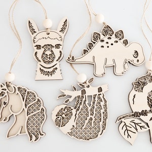 Laser Cut File | Rattan Keychains | Small Rattan Animals | Unicorn | Dinosaur | Cardinal | Llama | Sloth | Car Charms | Glowforge | Cheetah