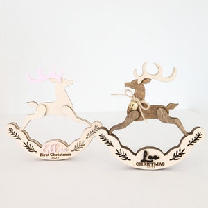Customizable Rocking Reindeer Christmas Ornament and Freestanding Rocking Reindeer Laser Cut File | First Christmas Ornament | Glowforge