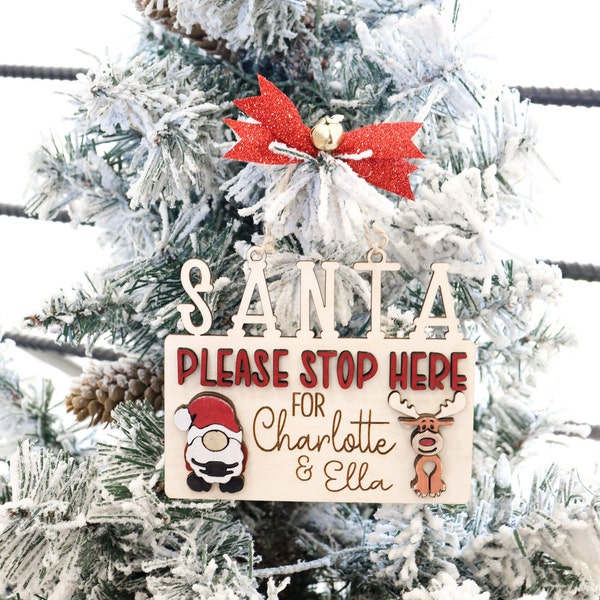 Customizable Santa Please Stop Here Ornament, Yard Pick and Door Hanger Laser Cut File | Cute Personalized Christmas Decor | Custom Ornament