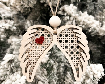 Rattan Memorial Angel Wing Charm Ornament Laser Cut Digital File | Angel Wing Christmas Ornament or Car Charm | Memorial Gift | Glowforge