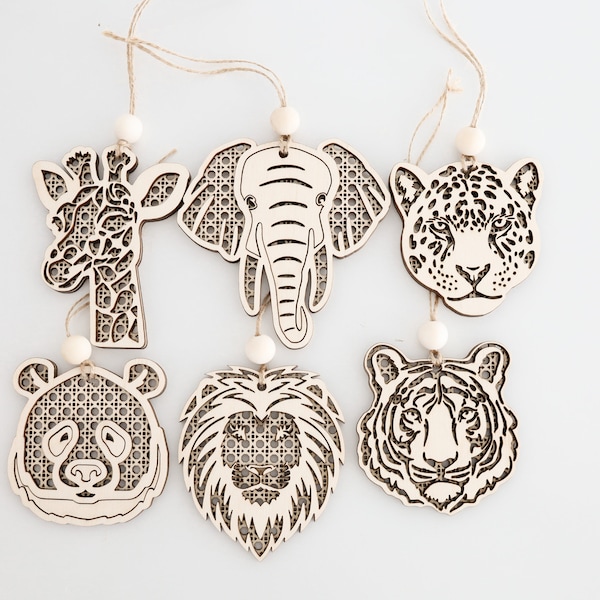 Laser Cut File | Rattan Keychains | Small Rattan Animals | Elephant| Giraffe | Lion | Tiger| Panda | Car Charms | Glowforge | Cheetah