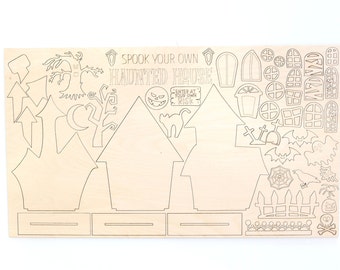 Spook Your Own Haunted House Laser Cut File | Interchangeable Haunted House Craft | Cute Halloween Activity | Paint Kit | SVG | Glowforge