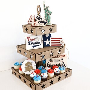 Laser Cut Digital File | Cute 4th of July Tiered Tray Decor Files | 7 Designs Plus Easel File | Glowforge | Memorial Day Decor | Boho Decor