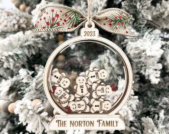 Customizable Gingerbread Family Snow Globe Shaker Ornament Laser Cut Digital File | Cute Boy and Girl Gingerbread Man SVG| Glowforge