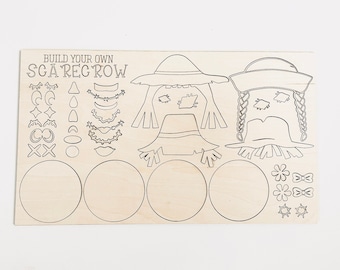 Peut inclure: Un kit d'artisanat en bois pour construire votre propre épouvantail. Le kit comprend deux visages d'épouvantail, des chapeaux et divers accessoires pour personnaliser vos épouvantails.