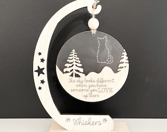 Customizable Cat Memorial "The Sky Looks Different When You Have Someone You Love Up There" Ornament Charm & Stand Laser Cut Digital File |