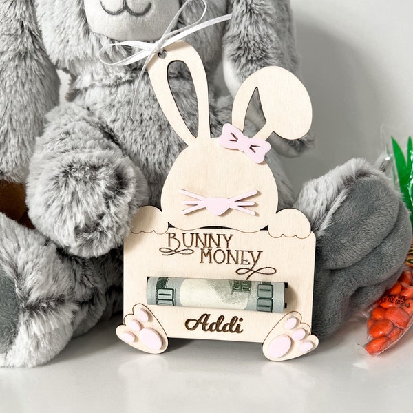 Cute Bunny Money Holder Easter Basket Name Tags Laser Cut Digital File | 3 Different Money Holder Designs For Cash / Gift Cards | Glowforge