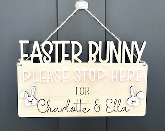 Laser Cut File | Customizable Easter Sign | Easter Bunny Stop Here Yard Pick and Door Hanger SVG | Custom Easter Decor