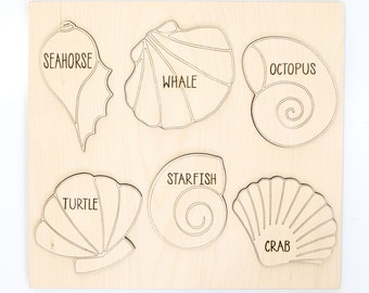 Laser Cut File | Ocean Puzzle | Puzzle SVG | Sea Animal SVG | Wood Puzzle | Learning Toy | Octopus | Seahorse | Turtle | Whale | Crab