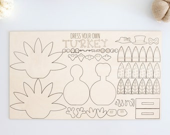Interchangeable Dress Your Own Turkey Craft Laser Cut Digital File | Cute Thanksgiving Activity | Decor | Freestanding Turkey | Glowforge