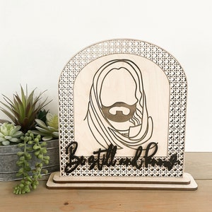 Freestanding &quot;Be Still and Know&quot; Jesus Christ Line Art Rattan Arch Laser Cut Digital File | Savior Shelf Sitter | Christian | Glowforge