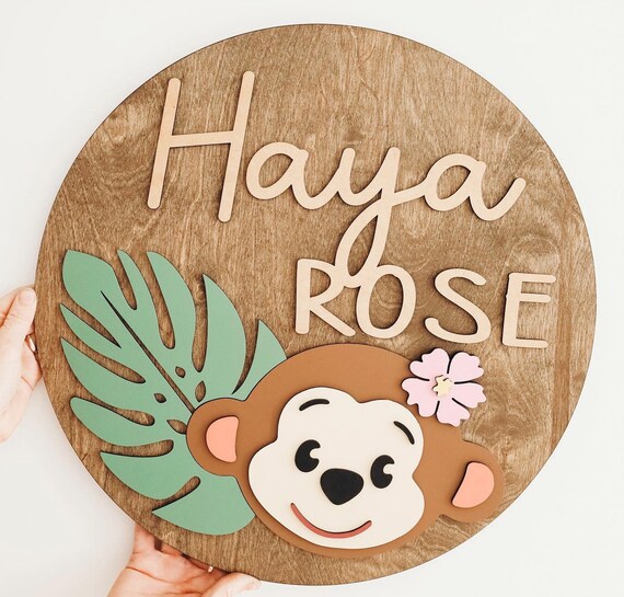 Cute Monkey Name Round With or Without Flower Laser Cut Digital